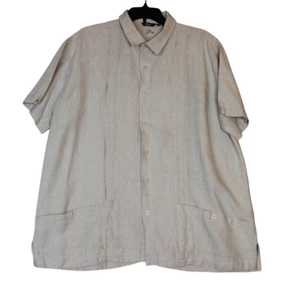 Bohio Men's XXL Shirt 100% Linen Guayabera Button Tan‎ Short Sleeve Pockets